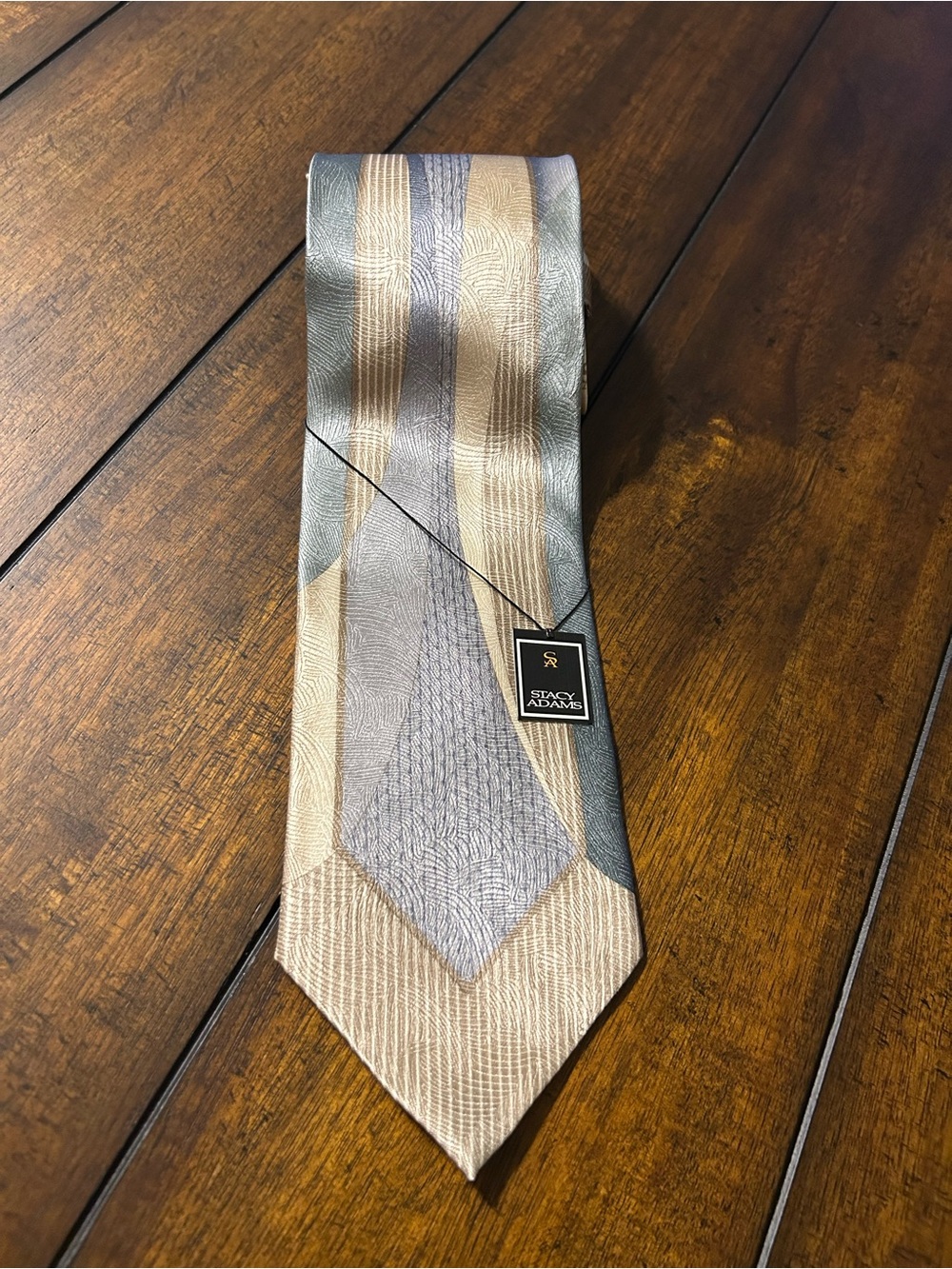 Stacy Adams Beige and Gray Striped Silk Tie